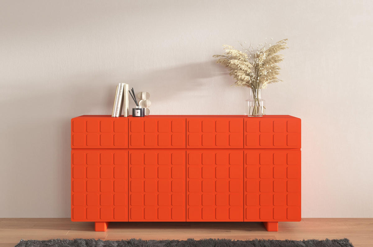 SIDEBOARD Cubo Long, Geometrische 3D Fronten, 169 cm, Orange - Orange, Holz/Holzwerkstoff (168.9/83.8/41.8cm) - Skandica
