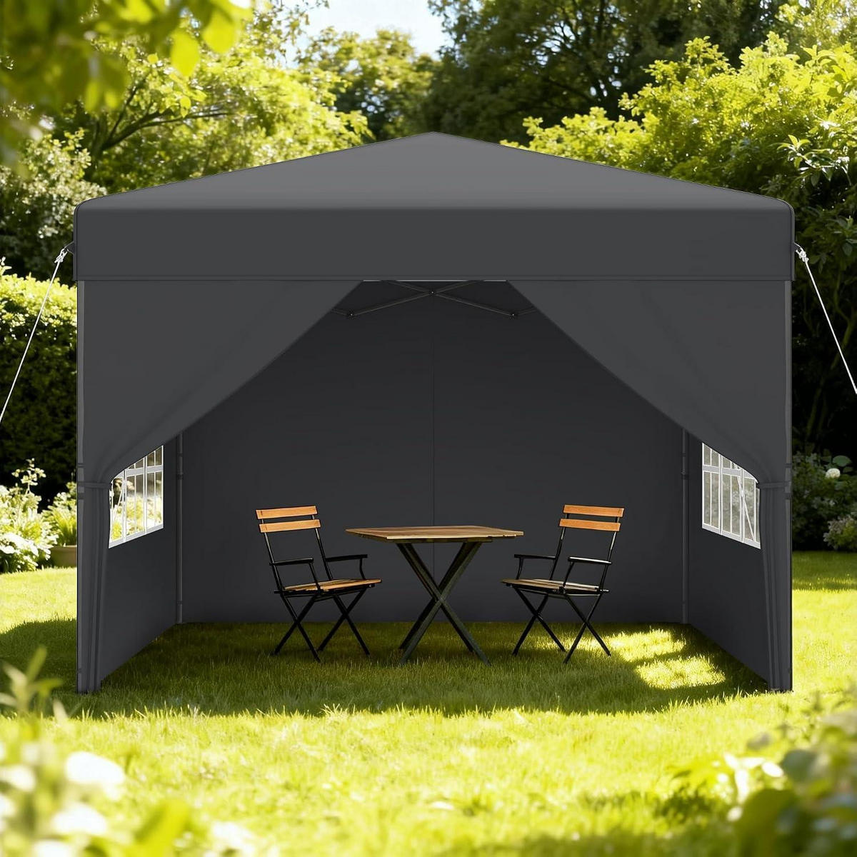 FALTPAVILLON 300 x 300 cm Anthrazit mit Seitenwänden - Anthrazit, Textil (300/260/300cm)