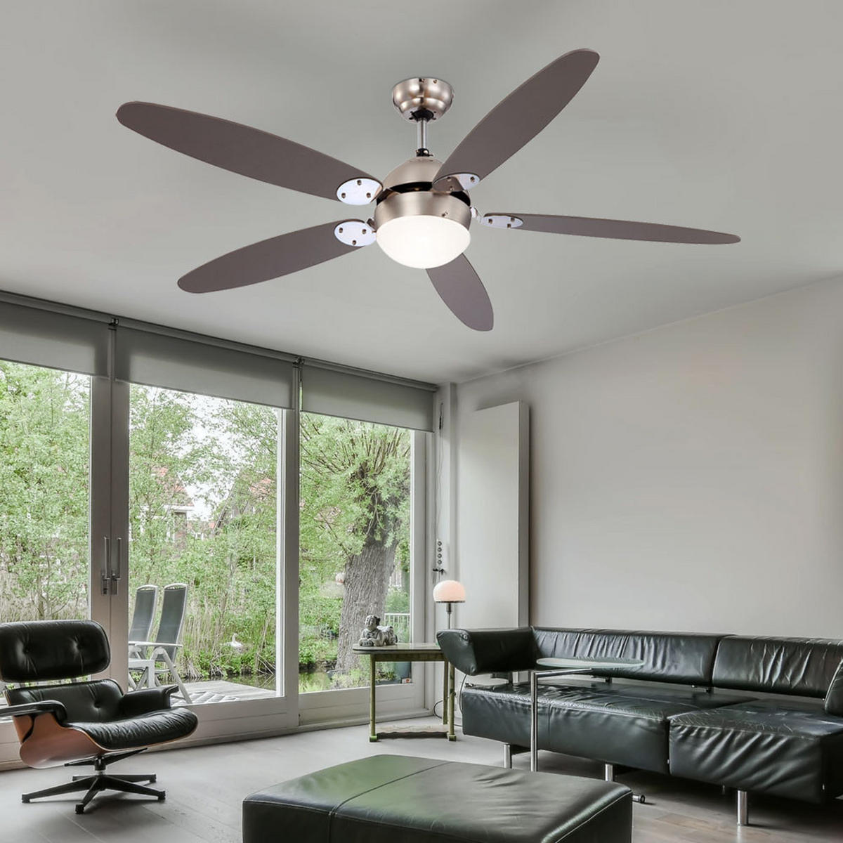DECKENVENTILATOR AZURA Holzoptik Braun - Braun, Glas (132/132/40.6cm) - Globo Lighting