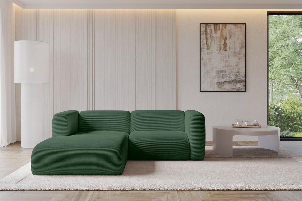 ECKSOFA Ottomane Links MIRA-L1 227x179x89 Grün Cord - Salbeigrün/Schwarz, Holzwerkstoff/Kunststoff (227/179cm) - ALTDECOR