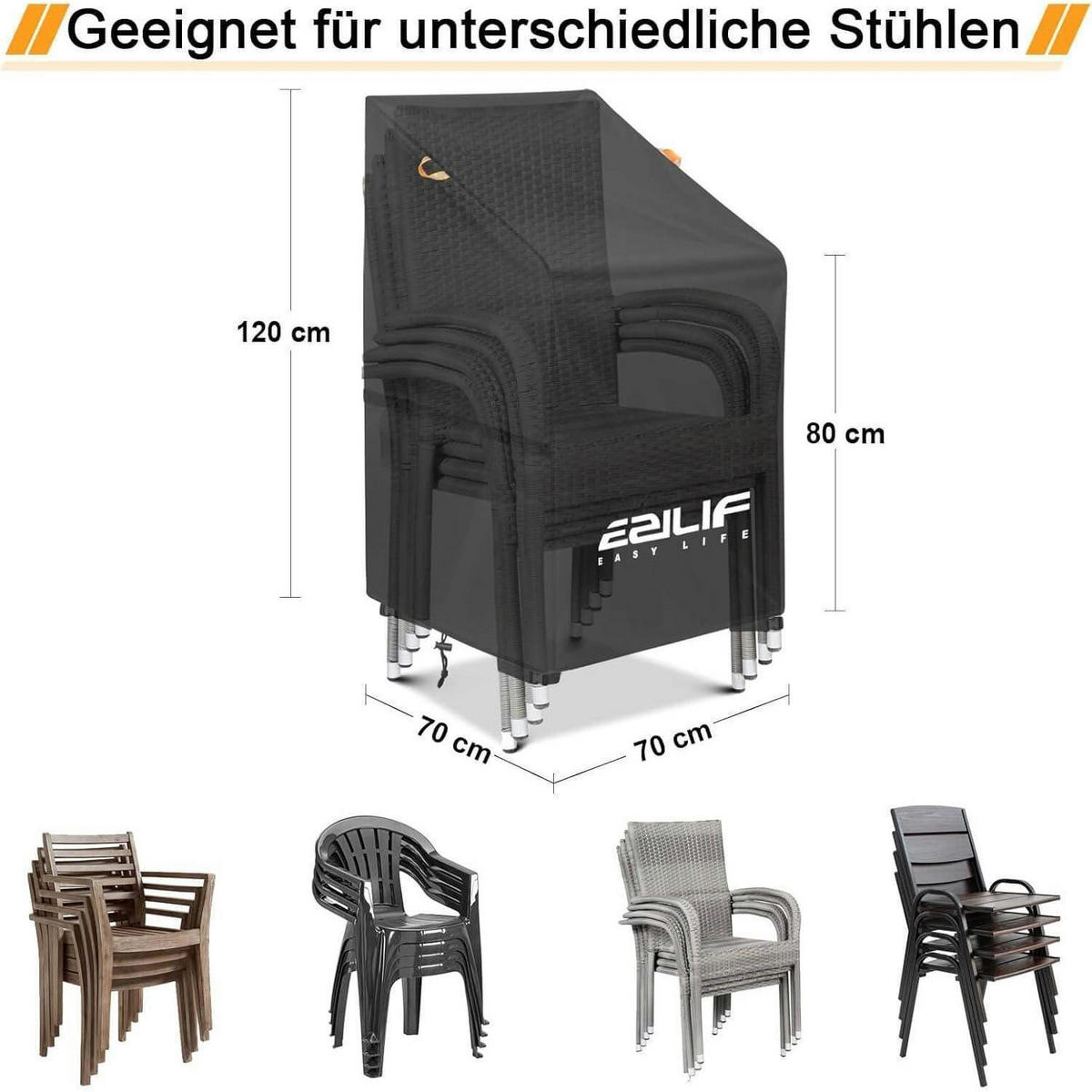 GARTENSTUHL Abdeckung 420D Oxford 70 x 70 x 80/120 cm - Schwarz, Textil (70/120/70cm)