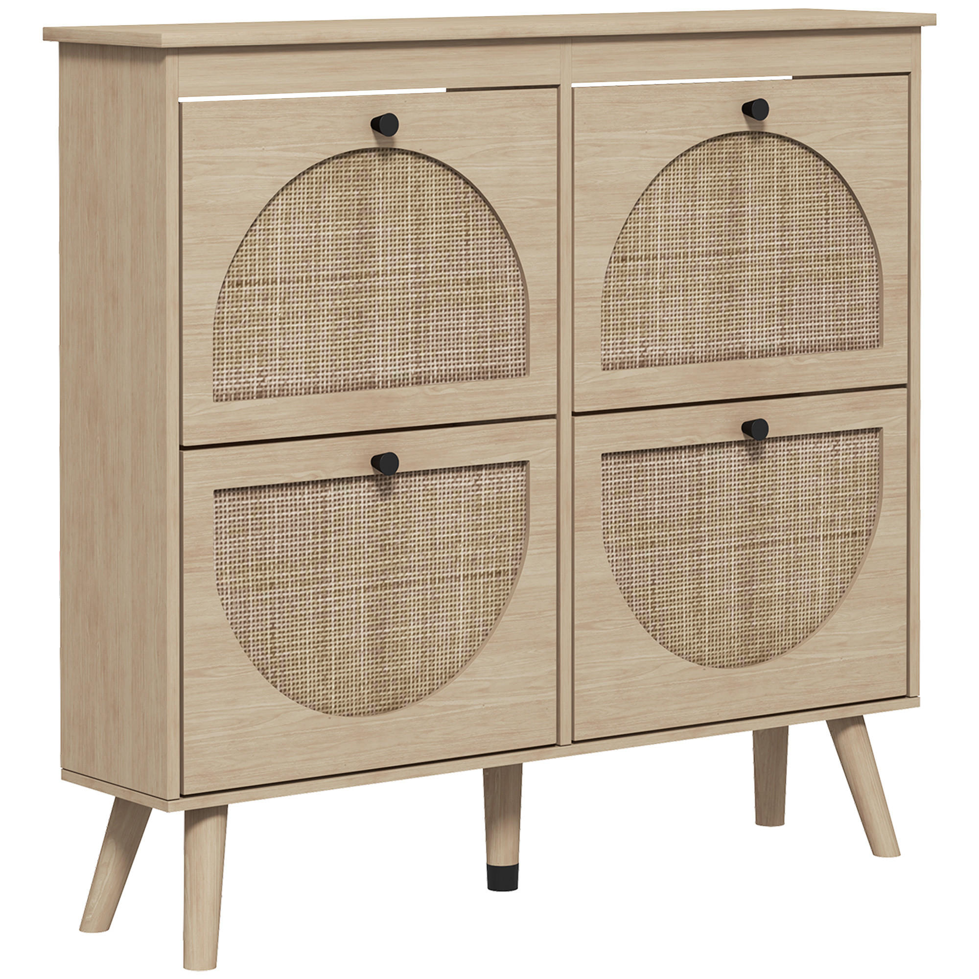 SCHUHSCHRANK DE-14995 4 Klapptüren mit Rattan-Optik Natur - Naturfarben, Holzwerkstoff (105/97.5/24cm) - ComfortXL