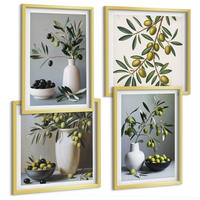 BILDER SET 4er Set - 50x50 cm & 40x60 cm Goldrahmen - Oliven in Vasen in gedeckten Farben - Goldfarben, Kunststoff (50/50cm) - TULUP
