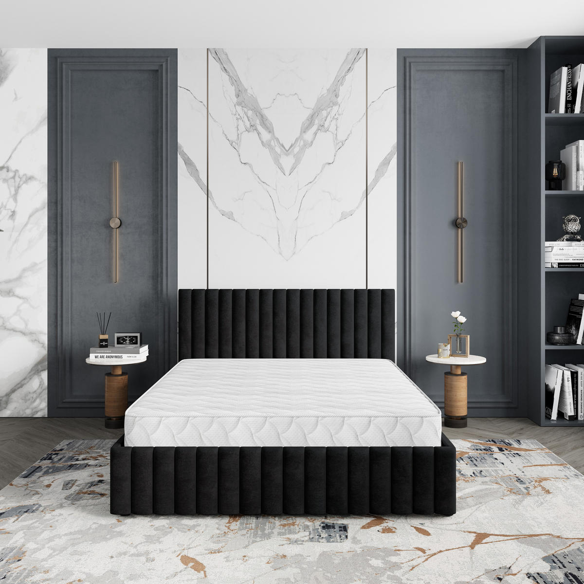 POLSTERBETT CARMIA K 120x200 cm mit Bettkästen - Schwarz - Schwarz, Holz/Textil - MASSENO