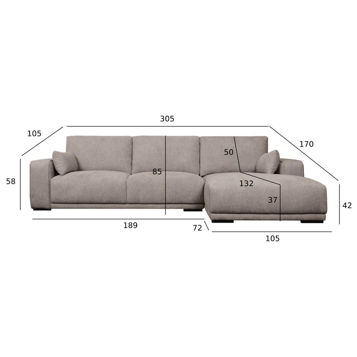 ECKSOFA Webstoff Beige - Beige/Schwarz, Holz/Textil (305/105cm) - Furnhouse