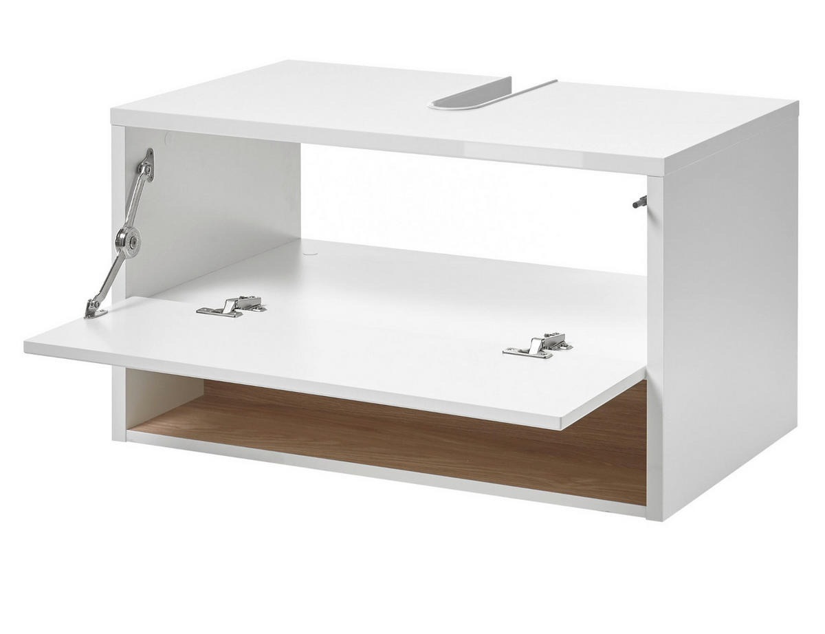 BADMÖBEL-SET 2-teilig weiß Hochglanz und Eiche, Badezimmer Set mit LED Beleuchtung, 80 cm - Weiß Hochglanz, Glas/Holzwerkstoff (80/190/46cm) - Furn.Design