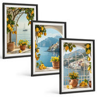 BILDER SET 3er Set - 40x60 cm Schwarzer Rahmen - Zitronenblumen aus der Küstenstadt - Schwarz, Kunststoff (40/60cm) - TULUP