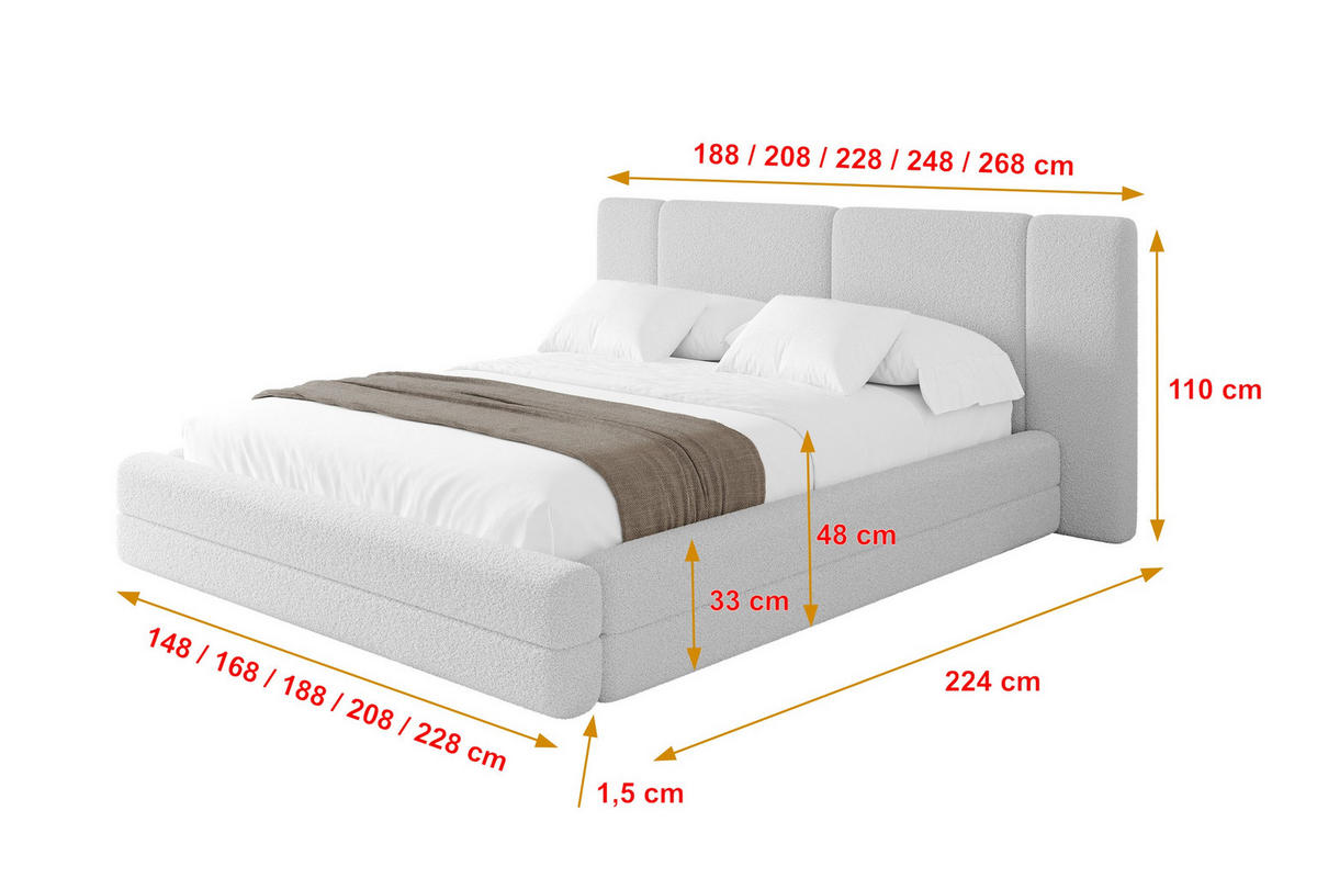 POLSTERBETT mit Bettkasten und Lattenrost, Bett mit Matratze H3/H4 - TEVO 160x200 Hellgrau - Taupe, Holzwerkstoff/Textil (160/200cm) - ALTDECOR
