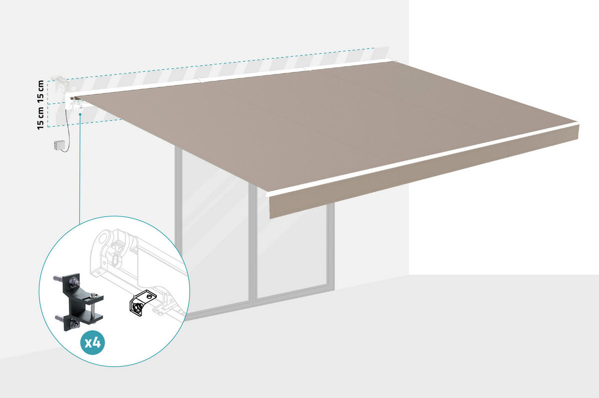 HALBKASSETTENMARKISE Fazzio Struktur weiß - leinwand Taupe 5x3m motorisierte - Premium-Leinwand 320g/m² - Taupe, Metall (495/218/300cm) - Cazeboo