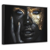 LEINWAND Bilder mit Rahmen - Frau - Gold - Porträt - Schwarz-Weiß - Luxus - 40x30 - Hellblau, Textil (40/30cm) - MuchoWow