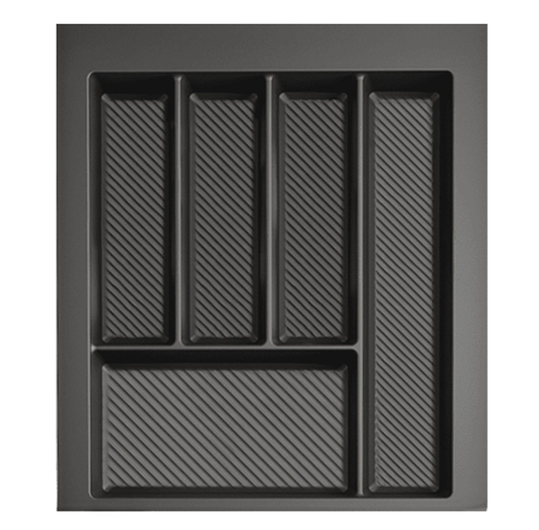 BESTECKEINSATZ kürzbar, Breite 34-40cm, Schublade 45cm, Tiefe 42-49cm - Anthrazit, Kunststoff (40/5.5/49cm)