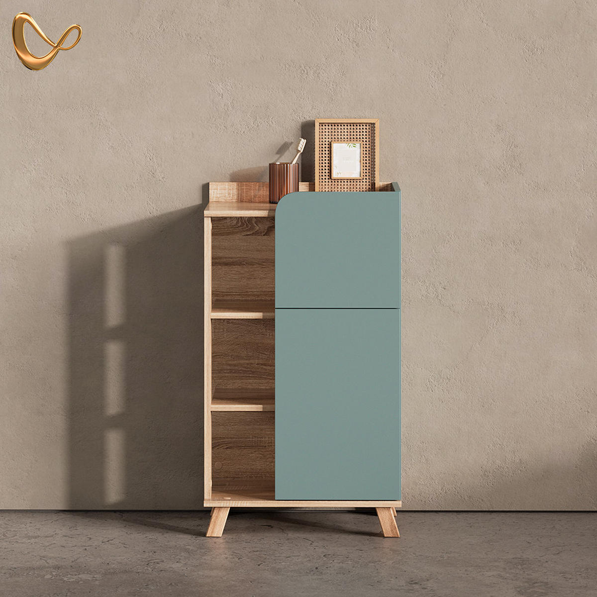 UNTERSCHRANK Marano Blau-Grau 50 x 90 cm mit Tür und Schublade - Blaugrau/Sonoma Eiche, Holzwerkstoff (50/90/35cm) - Livinity®