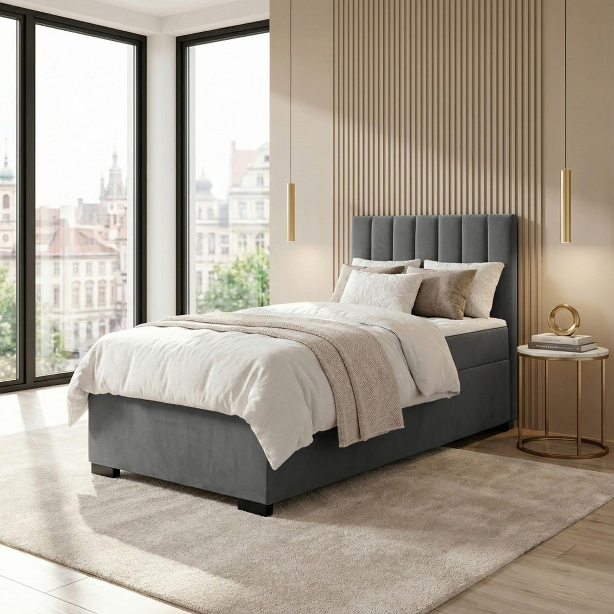 POLSTERBETT Eric 104/207/105 dunkelgrau - Dunkelgrau, Holzwerkstoff/Textil (100/200cm) - Beautysofa