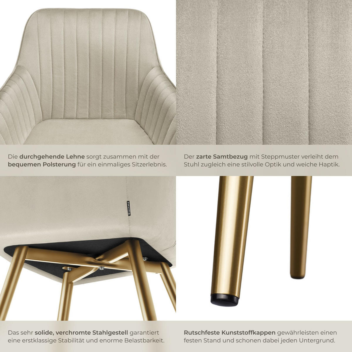 ESSZIMMERSTUHL 2er Set Marilyn 58 x 62 x 82 cm creme/gold - Goldfarben/Creme, Kunststoff (58/82/62cm) - tectake