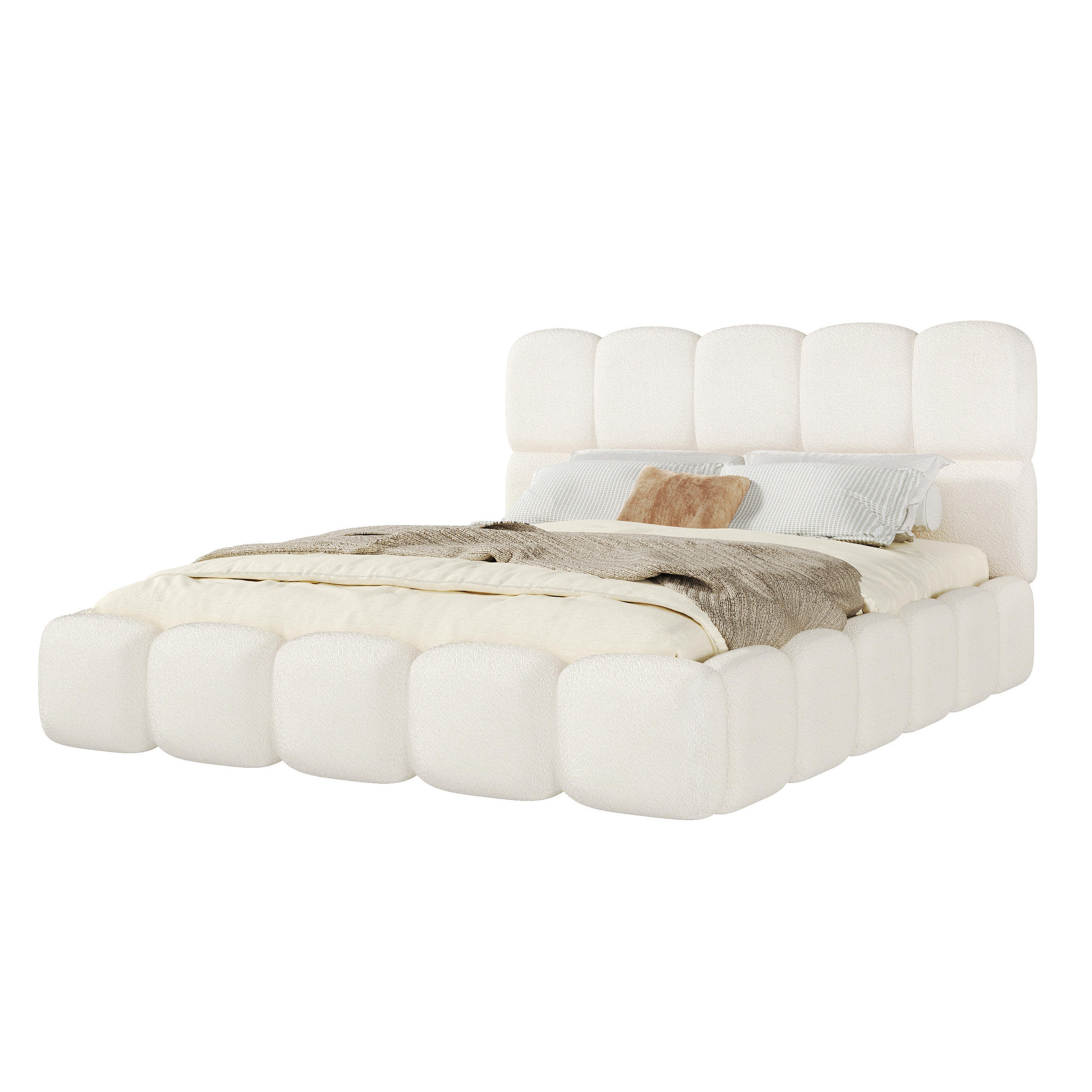 POLSTERBETT Weiß Bouclé 160x200 Lattenrost Kopfteil - Weiß, Leder (160/200cm) - FLIEKS