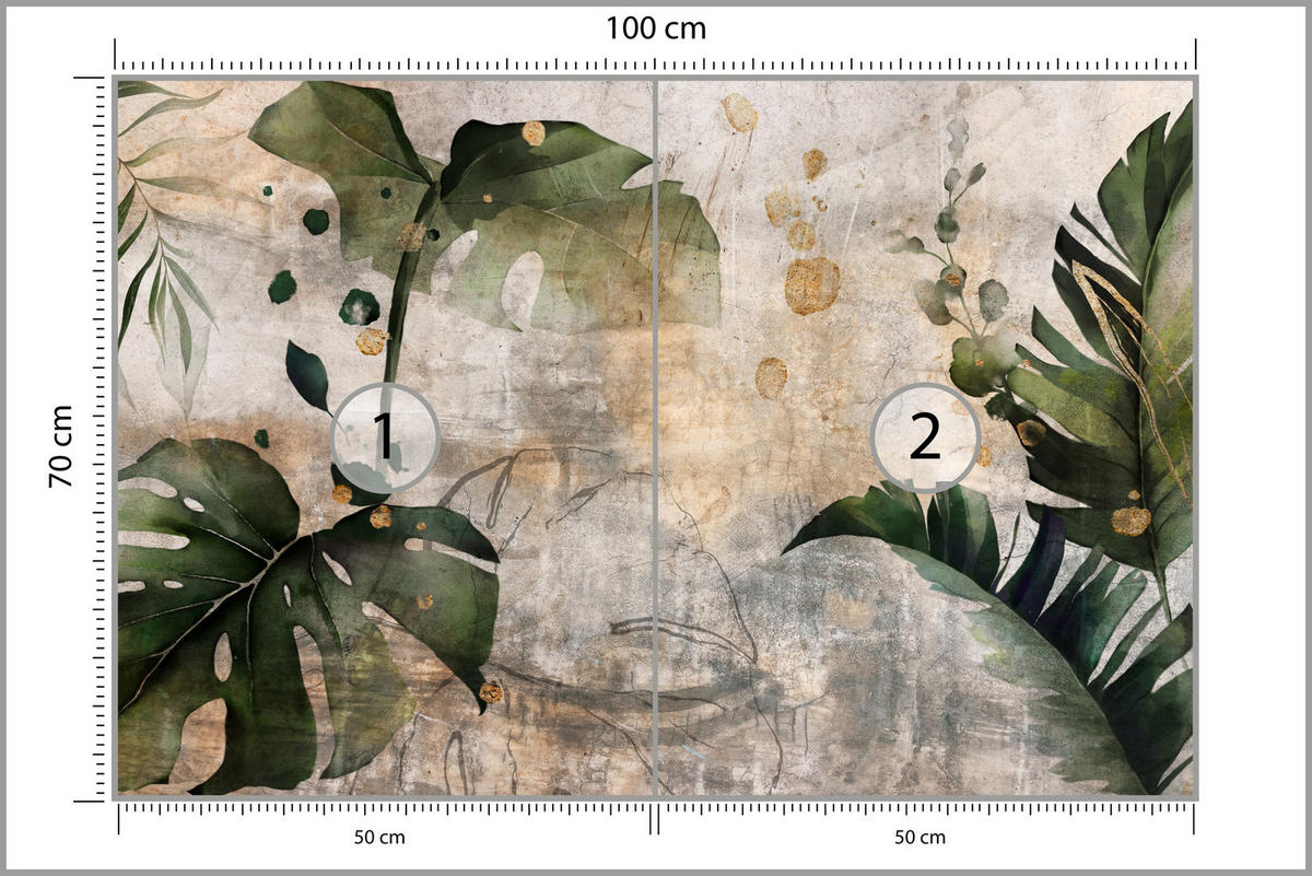 FOTOTAPETE für Schlafzimmer Tropisch Monstera Aquarell Retro 100x70 - Beige/Orange, Papier (100/70cm) - Muralo