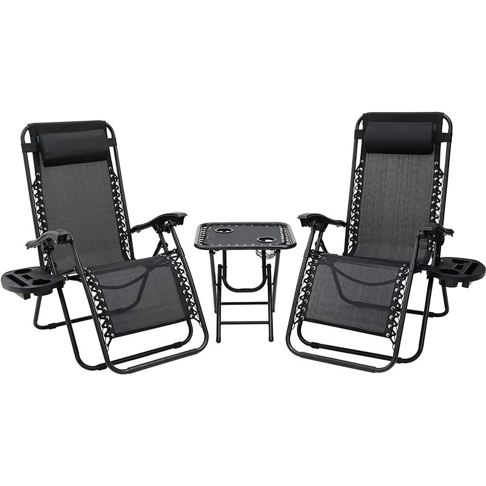 GARTENLIEGE SET 3-TLG Zero Gravity mit Tisch - Schwarz, Metall (64/90/110cm) - Kaket