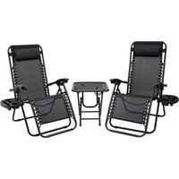 GARTENLIEGE SET 3-TLG Zero Gravity mit Tisch - Schwarz, Metall (64/90/110cm) - Kaket