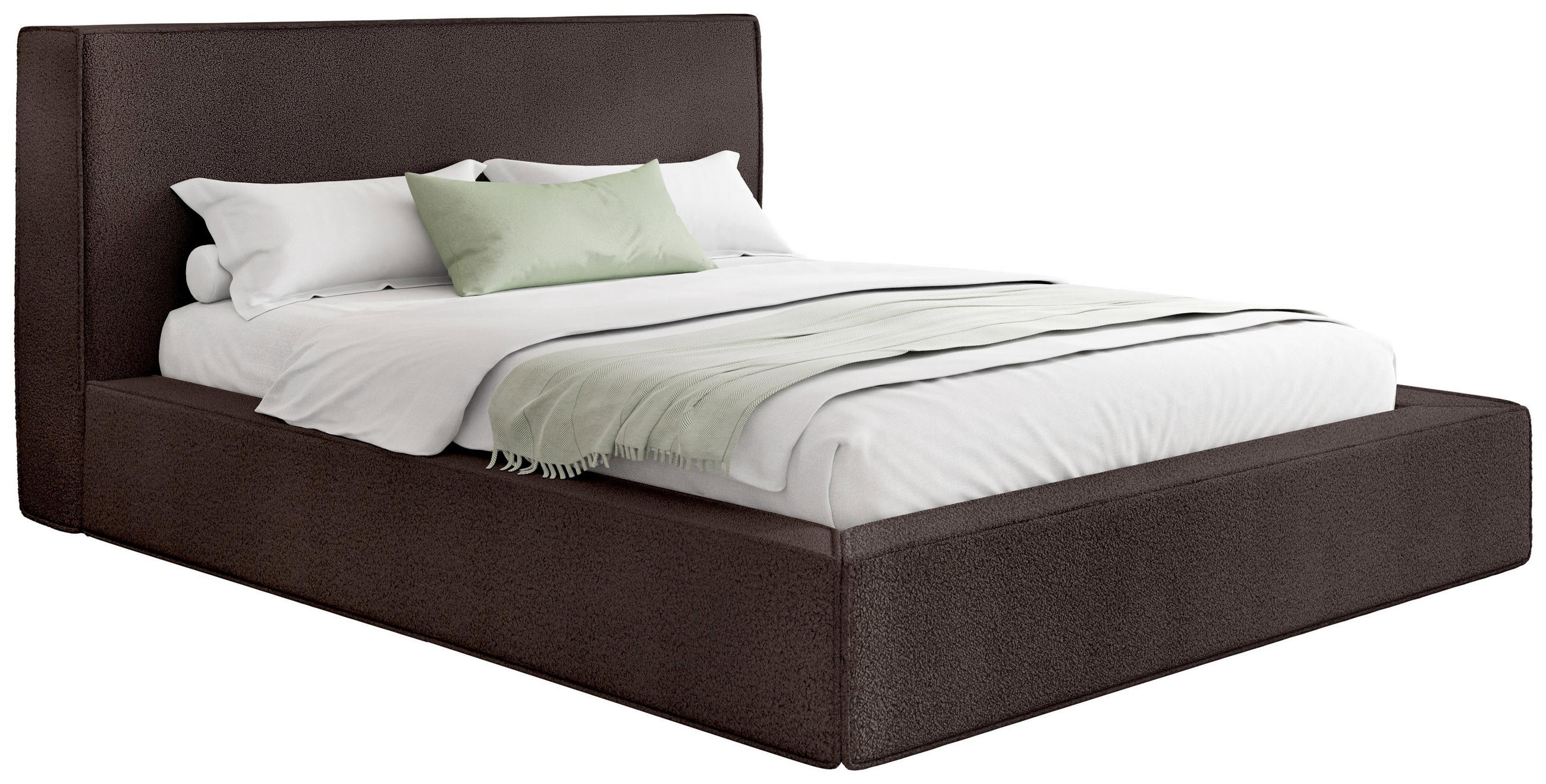 POLSTERBETT Merlin mit Bettkasten, Metall-Lattenrost & hohem Kopfteil in Braun Boucle 140x200 cm - hnedá/čierna, kov/textil (140/200cm) - WFL GROUP