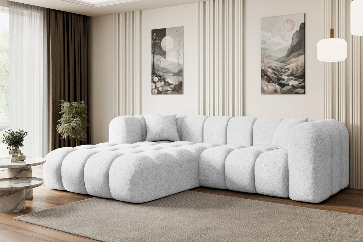 ECKSOFA Ottomane Links OLEA-L1 - 231x173x74 cm Weiß Bouclé - Schwarz/Weiß, Holzwerkstoff/Kunststoff (190/242cm) - ALTDECOR