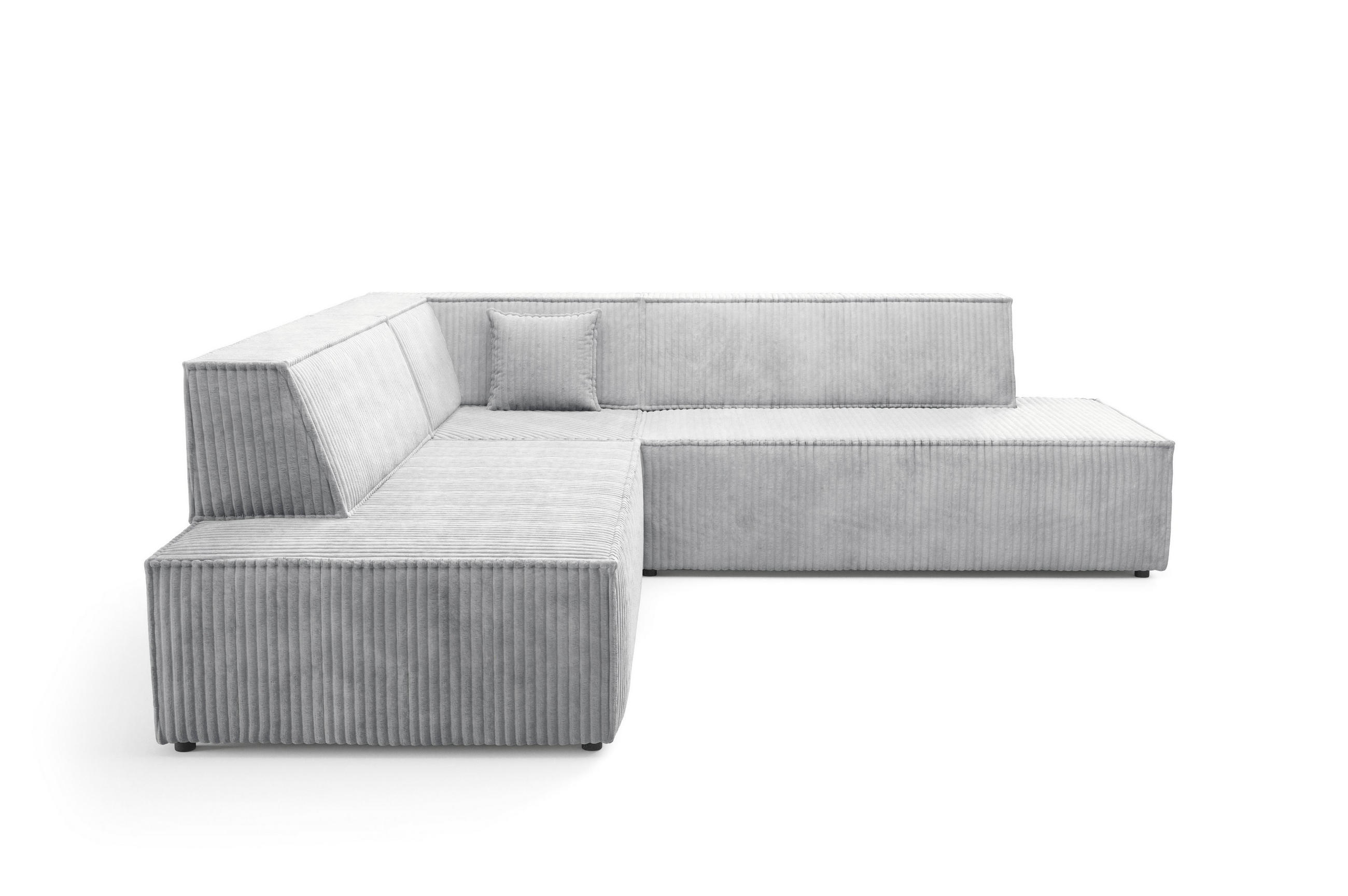 ECKSOFA TESSO II L-S Grau Kordstoff mit Schlaffunktion - Grau, Holz (254/254cm) - MASSENO