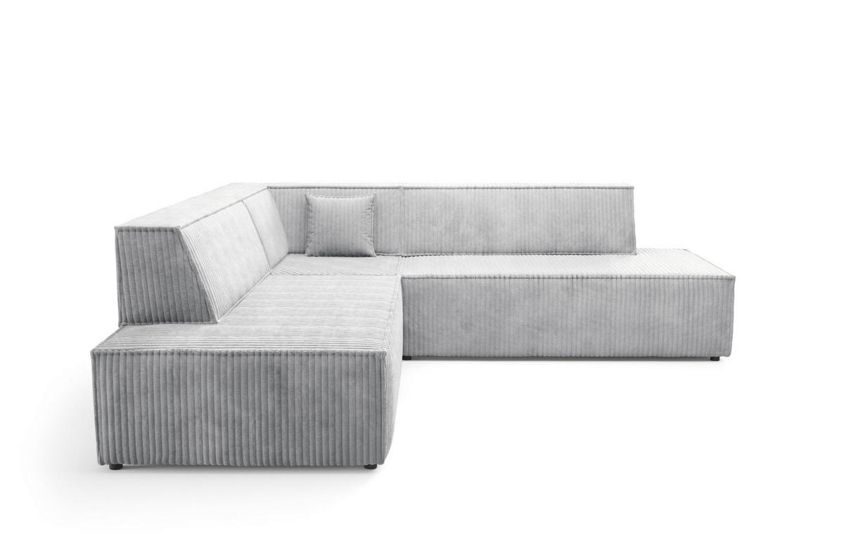 ECKSOFA TESSO II L-S Grau Kordstoff mit Schlaffunktion - Grau, Holz (254/254cm) - MASSENO