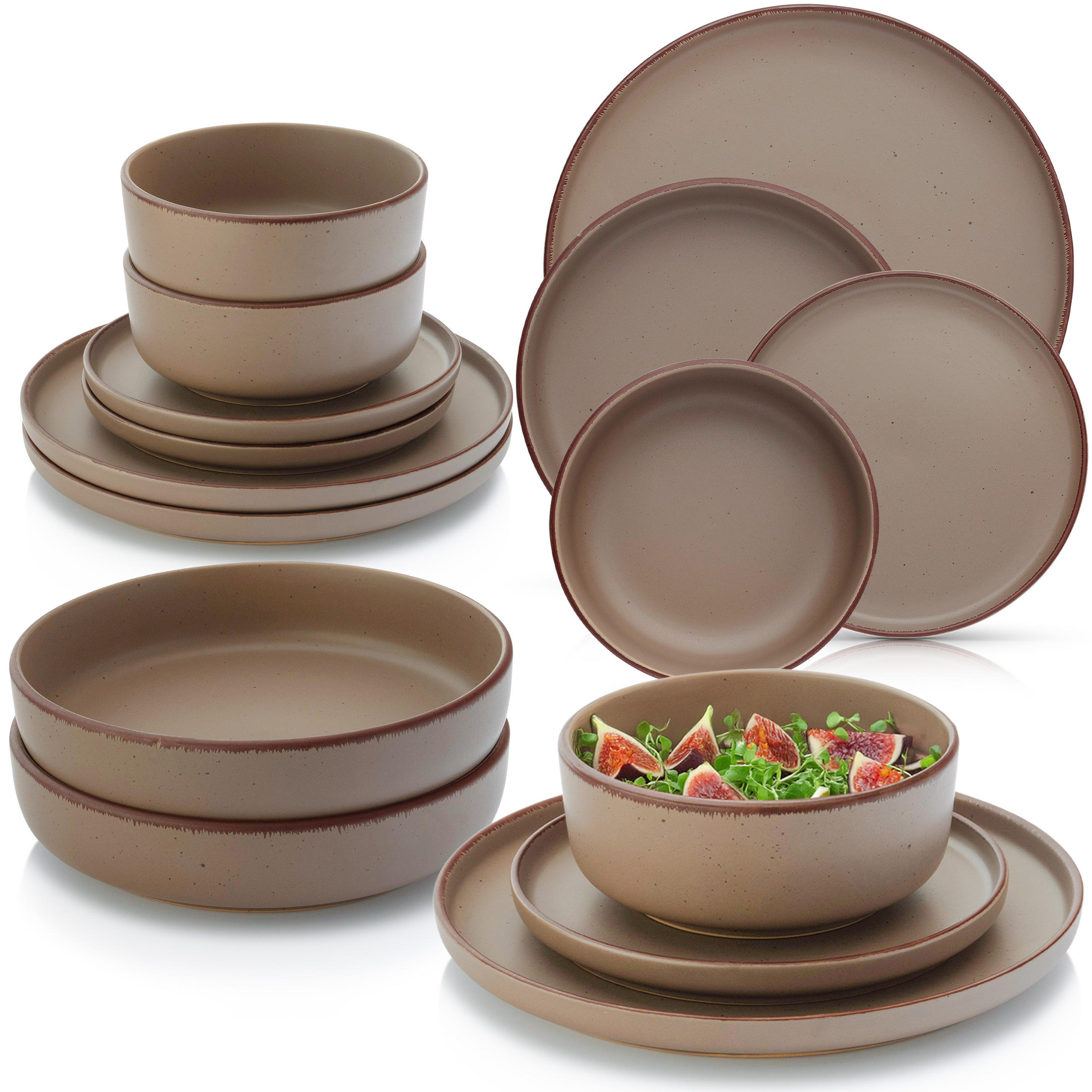 TAFELSERVICE BOMBAY OAK - 16 teilig aus Steingut - Braun, Stein (27/6.5/27cm) - Sänger