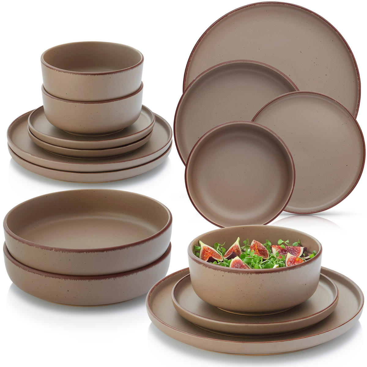 TAFELSERVICE BOMBAY OAK - 16 teilig aus Steingut - Braun, Stein (27/6.5/27cm) - Sänger
