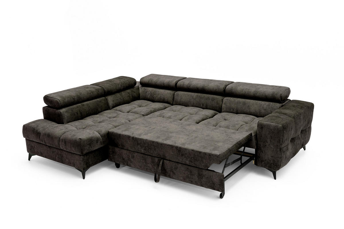 ECKSOFA PUDDING L Links mit Schlaffunktion 128x197 Velours Braun - Schwarz/Braun, Holz/Textil (270/204cm) - Muffo