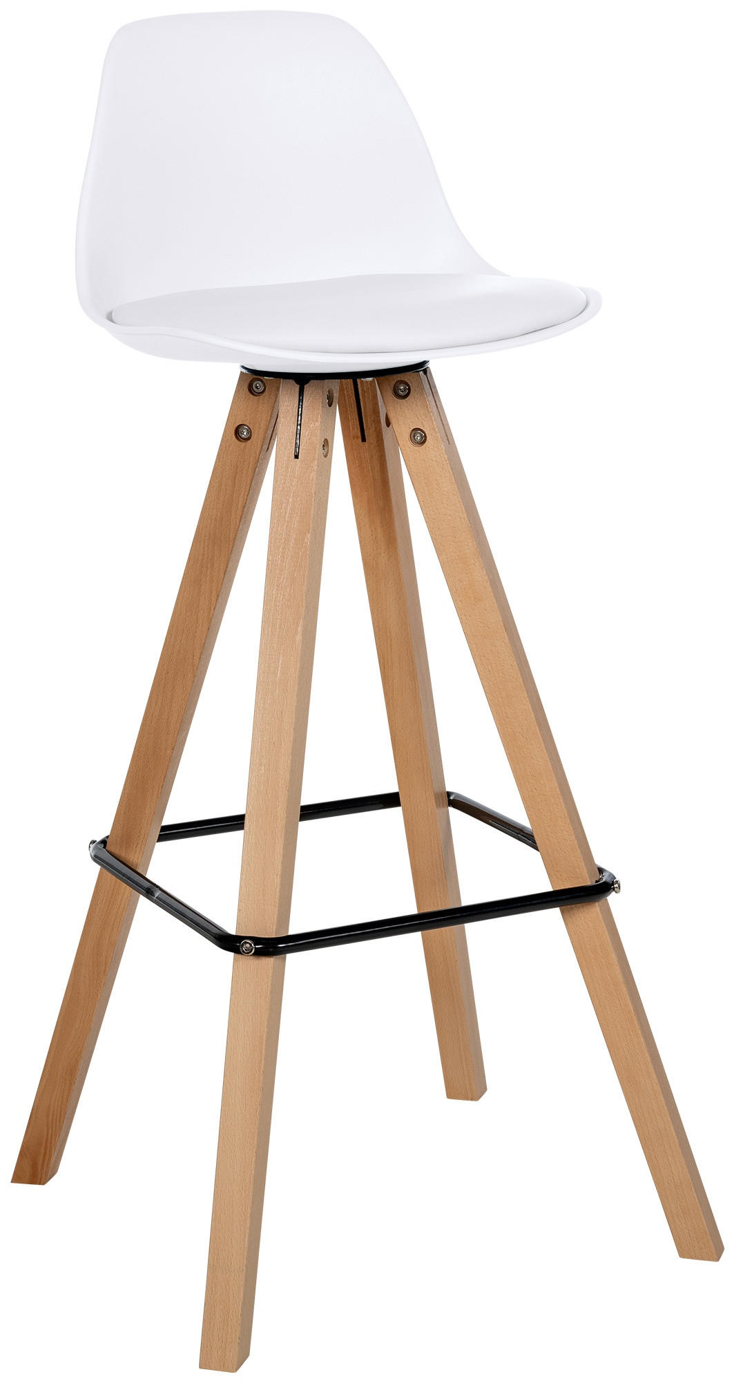 BARHOCKER Lederlook weiß - Eukalyptusholzfarben/Weiß, Holz/Textil (38/99/44cm) - CLP