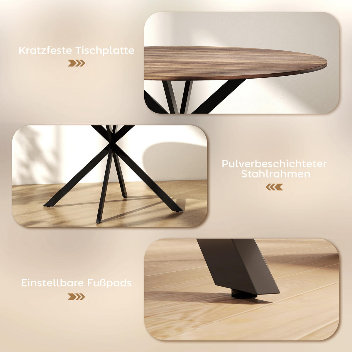 RUNDER Esstisch für 4 Personen, Küchentisch im Industriestil, Dunkelbraun - Braun, Metall (120/120/75cm) - HOMCOM