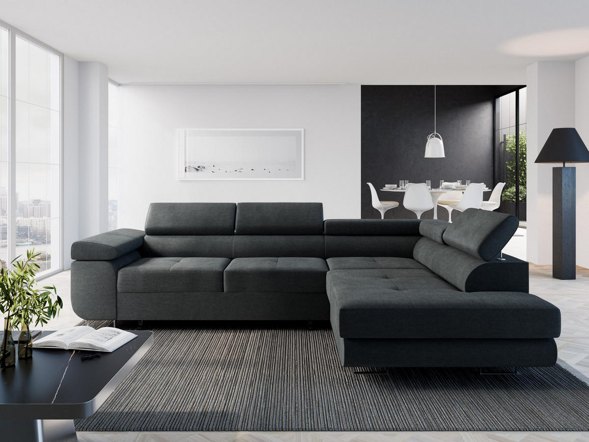 ECKSOFA VEMO EDGE Links Hellgrau Velour-Stoff mit Bettkasten und Schlaffunktion - Hellgrau, Textil (200/270cm) - Barchello