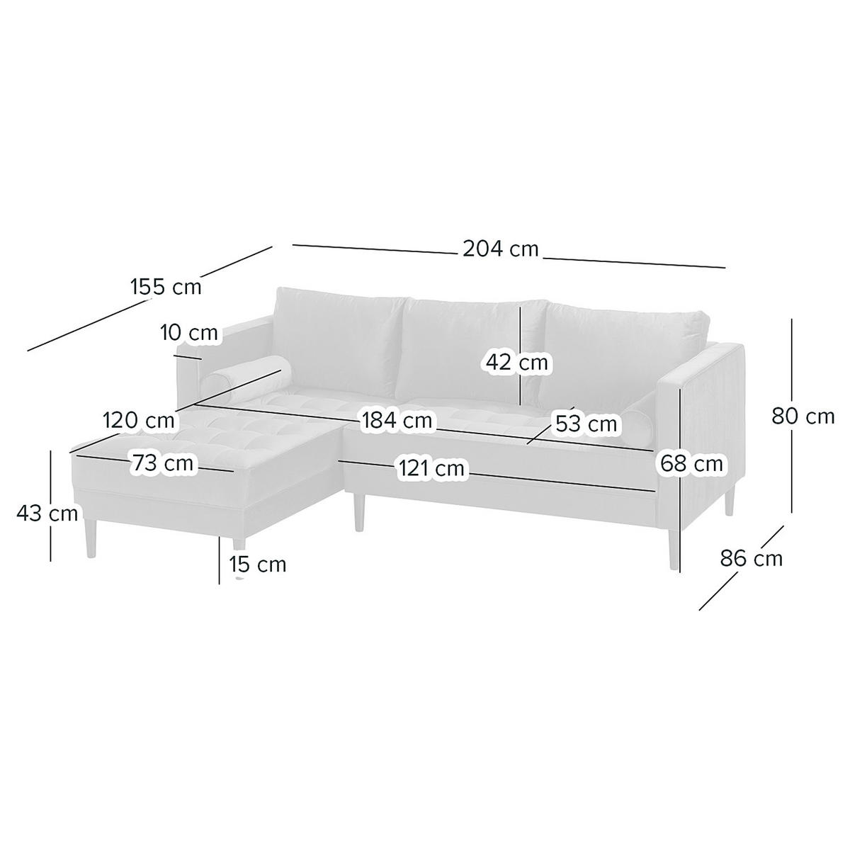 ECKSOFA - Samt - Dunkelbraun/Honig, Holz/Birkenholz (201/155cm) - home24