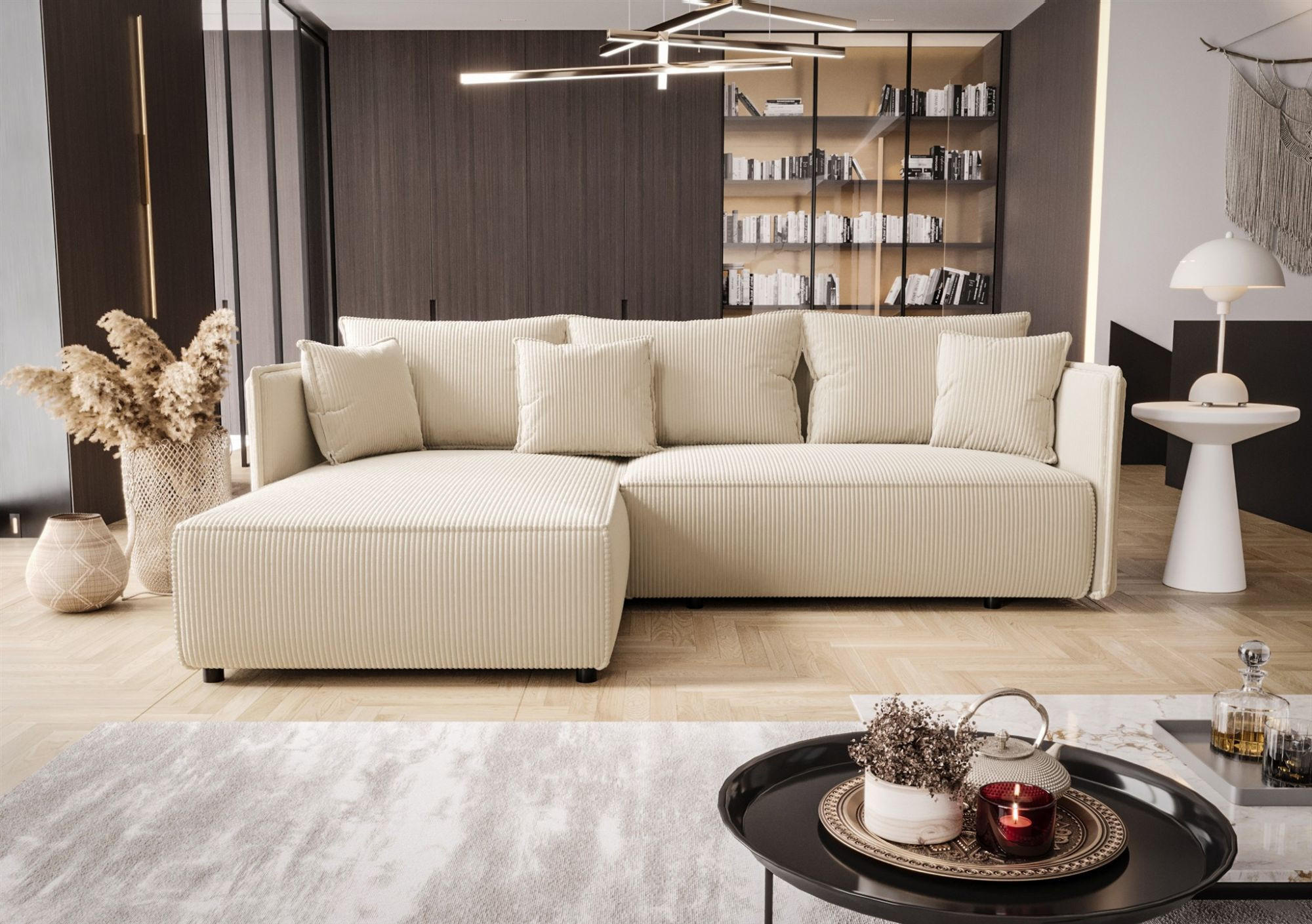 ECKSOFA Evora - Creme, Holzwerkstoff/Textil (245/185cm) - Fun Möbel