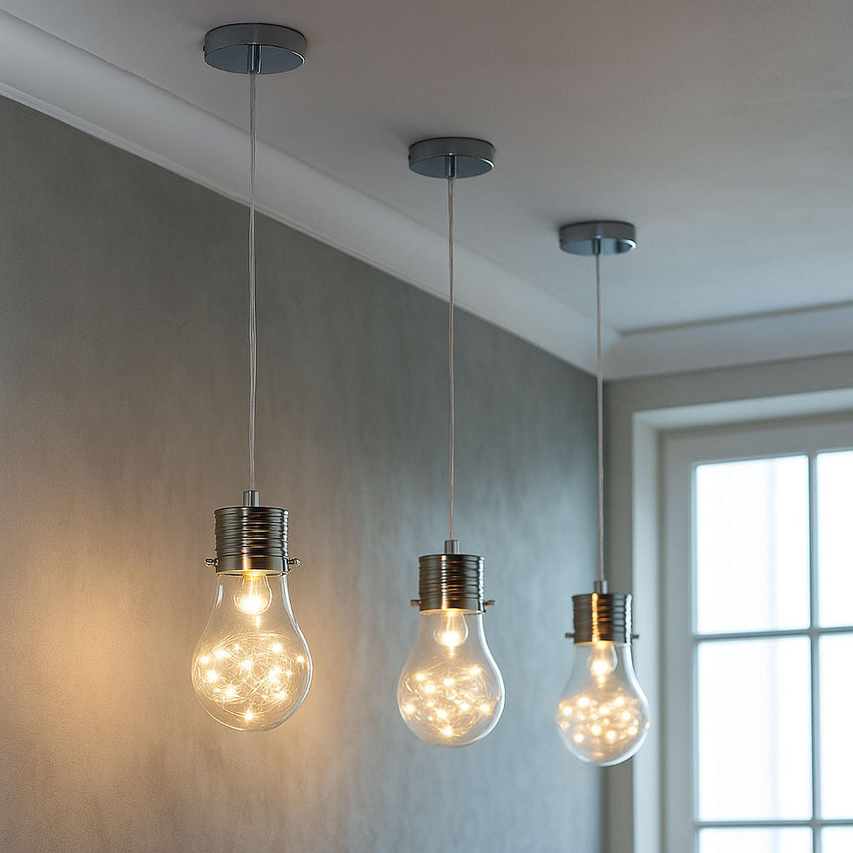 HÄNGELEUCHTE FUTURA Klar Drahtgeflecht Glas - Klar, Glas/Metall (12/12/150cm)