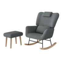 SCHAUKELSTUHL mit Hocker, Grau ,Lendenkissen, Kopfstütze, Seitentaschen und Massivholzsockel, Lammwolle Stoff-für Wohnzimmer, Schlafzimmer - Grau, Holz/Metall (75/42/93cm) - BursDany