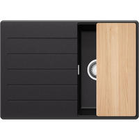 SPÜLBECKEN Kopenhagen, 2-er set Schwarz Metallic 70/50 cm 1 Becken + Ablauf-Set + Schneidebrett ab 40er Unterschrank - Chromfarben/Schwarz Hochglanz, Kunststoff (70/20/50cm) - Primagran