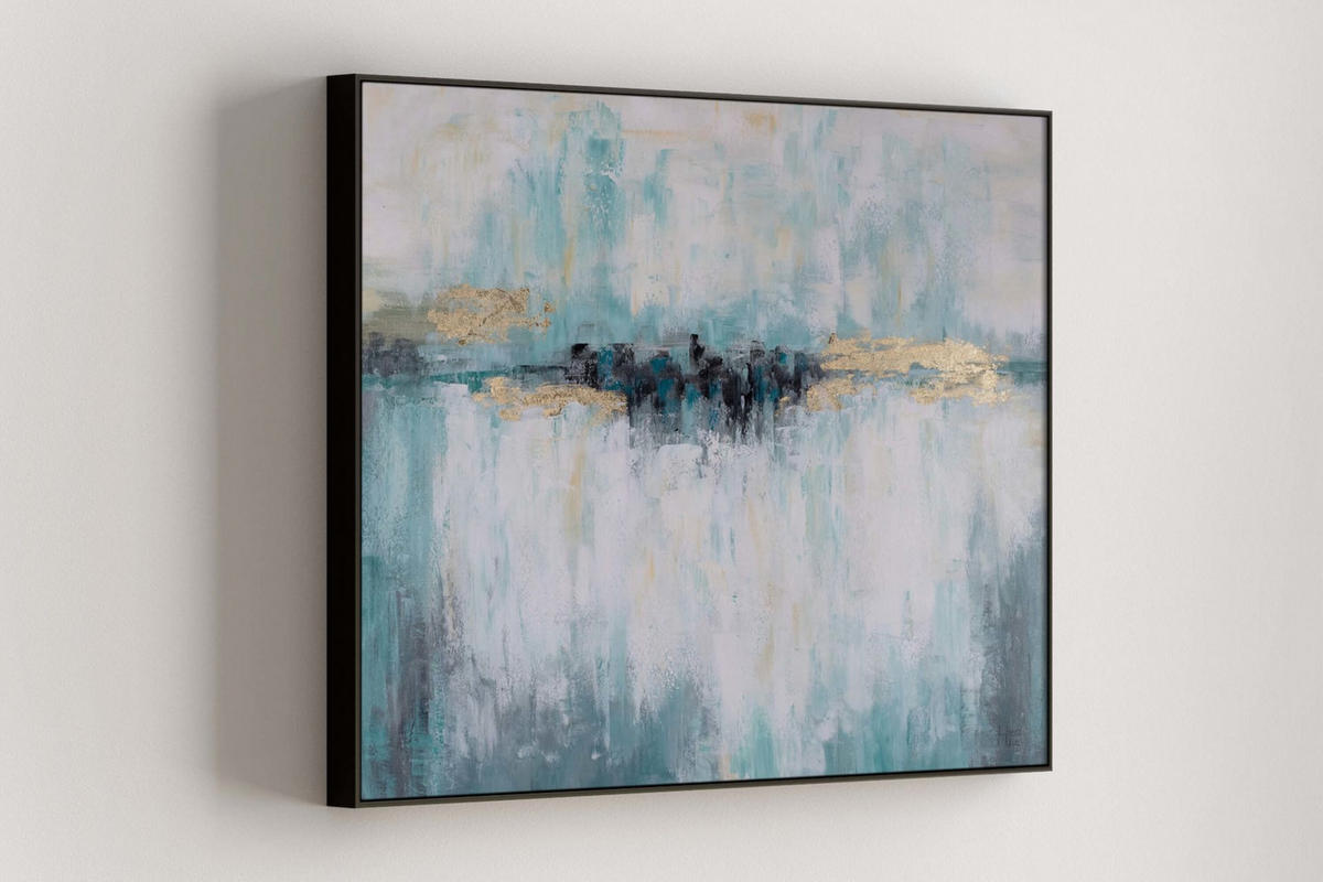 OLEJOMAĽBA 100/75 cm, More a pláž - tyrkysová, drevo/textil (100/75cm) - KUNSTLOFT
