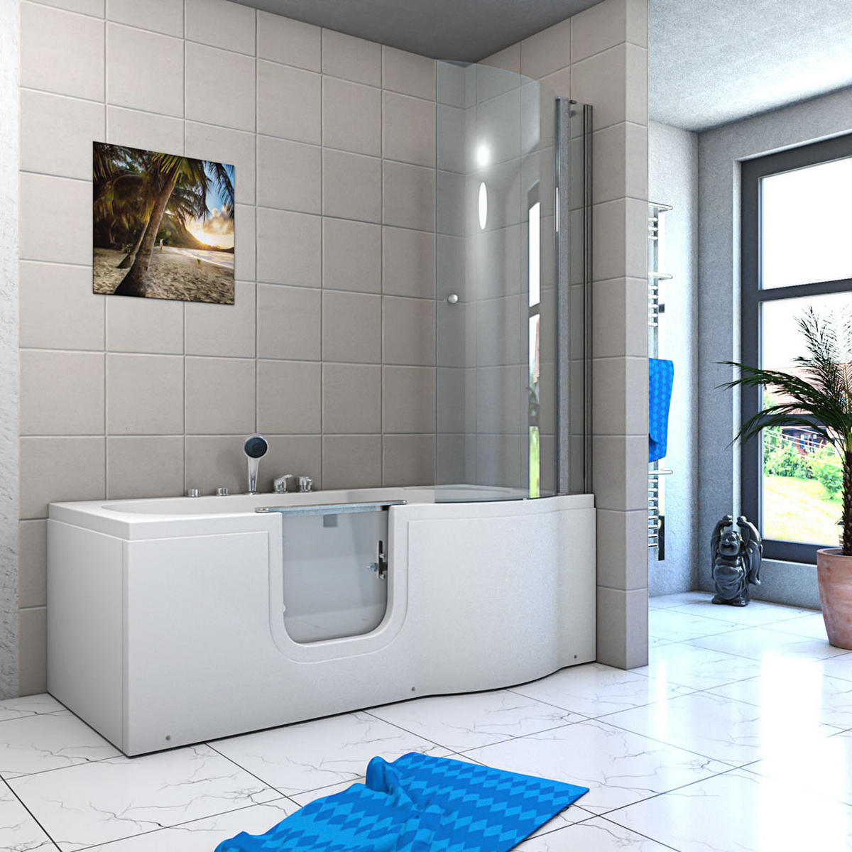 SENIORENDUSCHE Whirlpool mit Tür S12D-EH-AIR-L - Weiß, Glas/Kunststoff (85/200/170cm) - AcquaVapore by Sandra Jentho