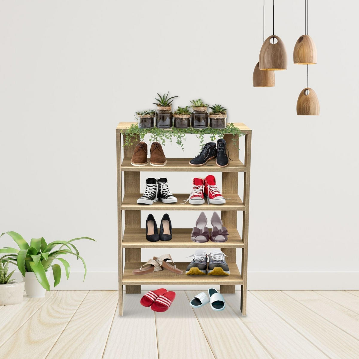 SCHUHREGAL CHARLIE in Braun 5 Ablagen - Naturfarben, Holzwerkstoff (32/87/60cm) - Coemo