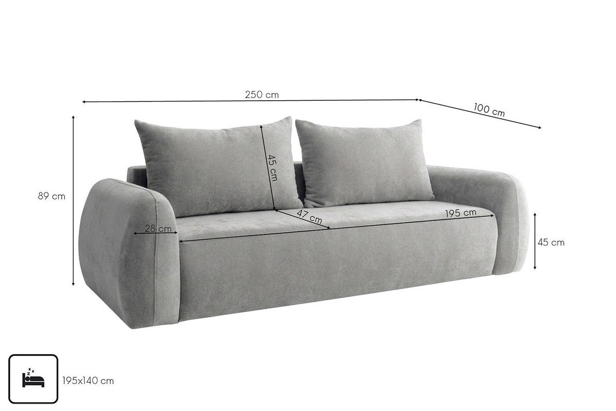POHOVKA S Funkcí Spaní A Úložným Prostorem, Látka Doha, Světle Šedá, HELA - světle šedá, dřevo (250/89/100cm) - Kaiser Möbel