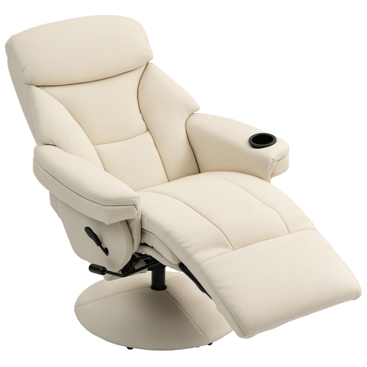 FERNSEHSESSEL,LIEGEFUNKTION Seitentasche Becherhalter,creme - Weiß, Leder (86/106/87cm) - Vallsero
