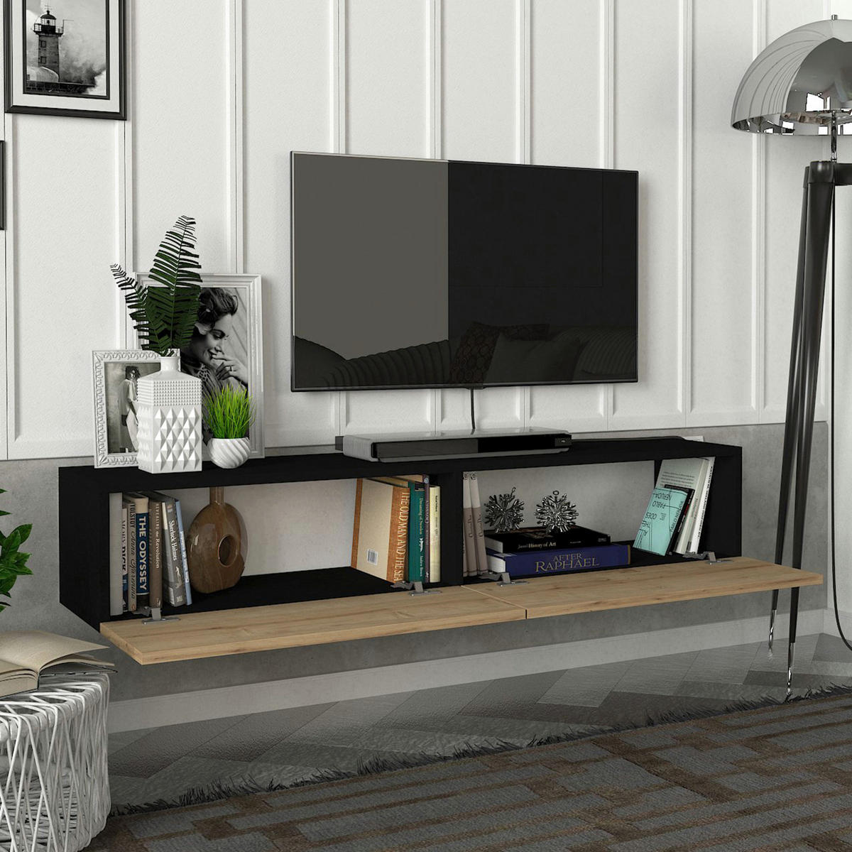 TV SKŘÍŇKA Toivakka - přírodní, kompozitní dřevo (135/25/31cm) - [en.casa]