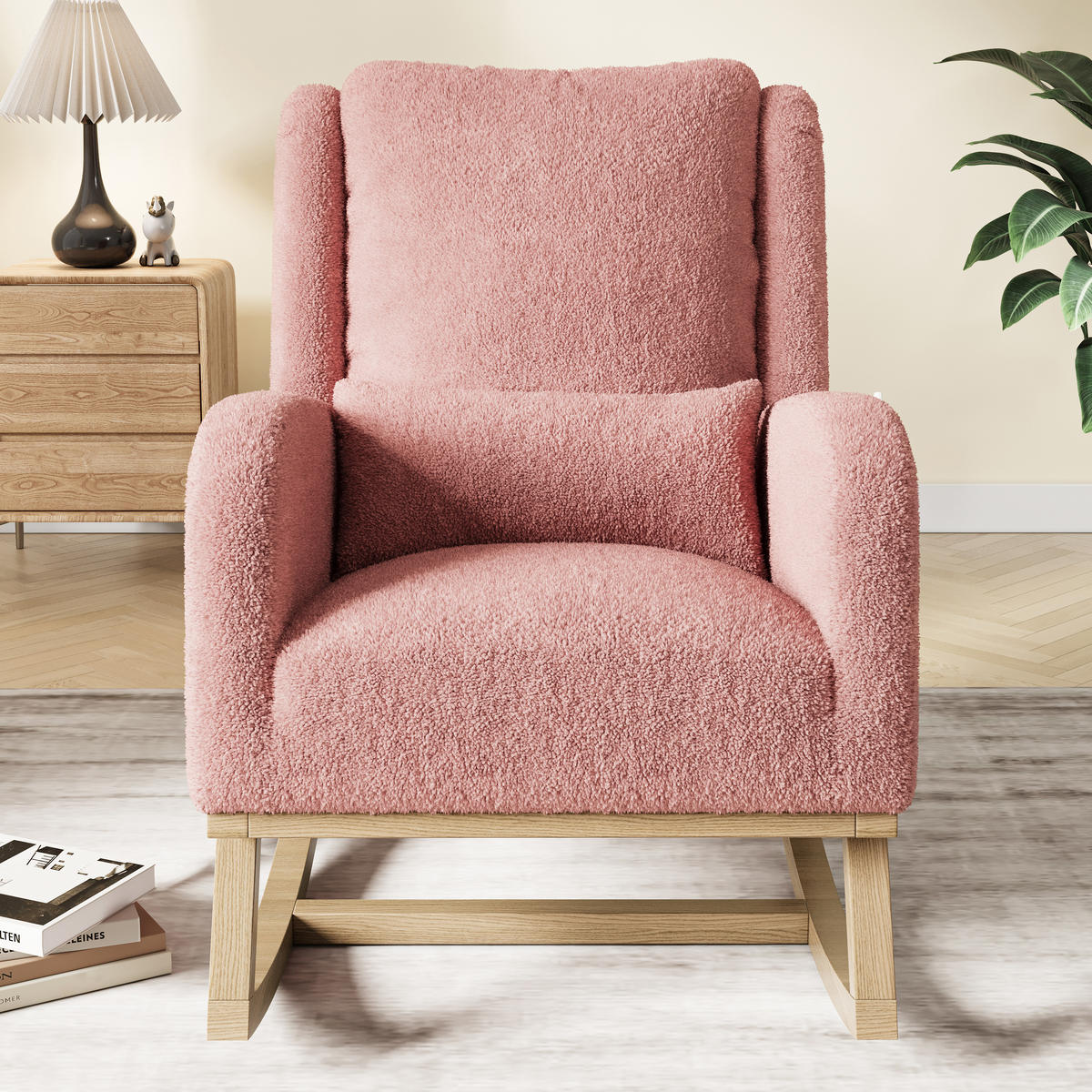 SCHAUKELSTUHL Teddyplüsch, rosa, ergonomisch, Komfortstuhl mit Rückenlehne - Rosa, Textil (52/96/93cm) - EuroLiving