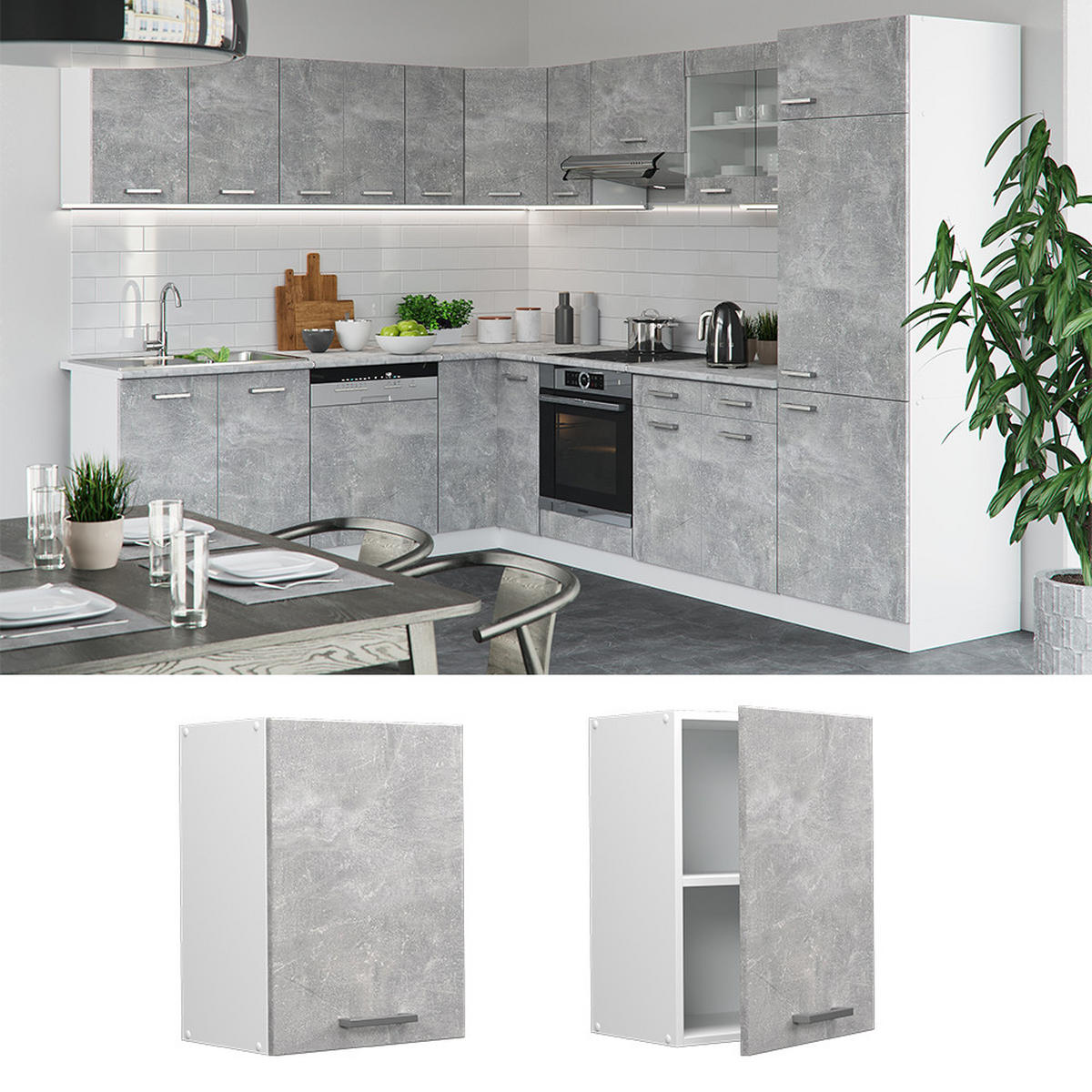 HÄNGESCHRANK R-Line Beton 45 cm - Schieferfarben/Hellgrau, Holzwerkstoff (45/60/31cm) - Vicco