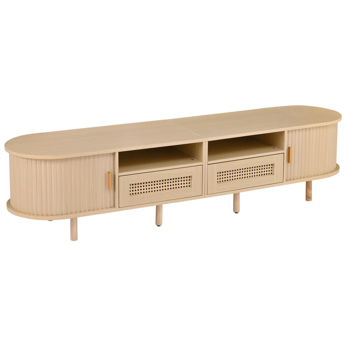 LOWBOARD 170/40/40 cm aus MDF mit Rattanfront und Schiebetüren Eiche hell - Naturfarben, Holzwerkstoff (170/40/40cm) - Modenvie