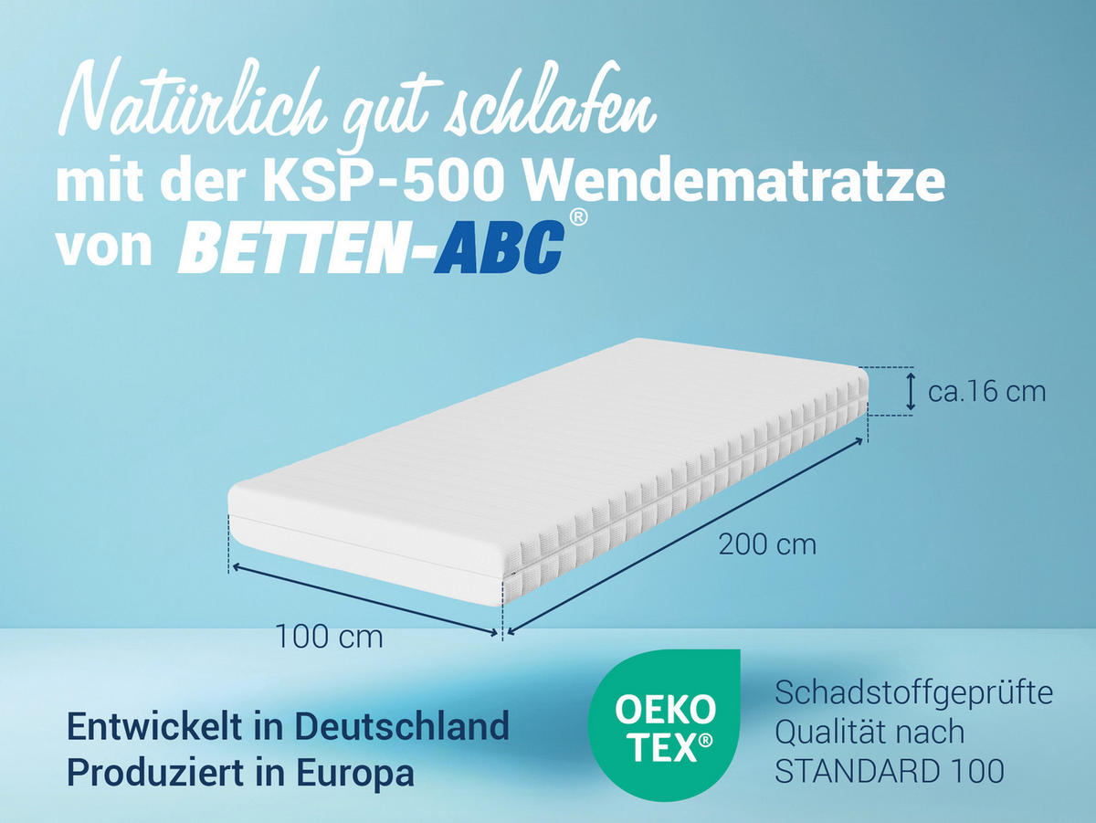 KALTSCHAUMMATRATZE KSP-500, 7 Zonen, Größe: 100x200, Härtegrad: H3 / H4 - Wendematratze - Weiß, Textil (100/200cm) - Betten-ABC