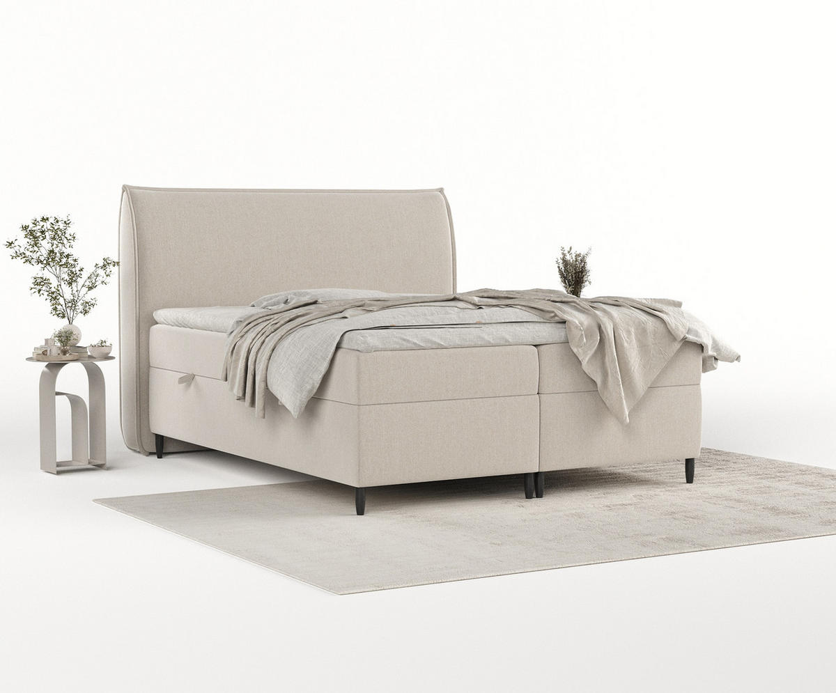 BOXBETT Corvus Beige 160/200 cm mit Bonellmatratze und Topper - Beige/Schwarz, Holz/Holzwerkstoff (160/200cm) - Maison de Reve