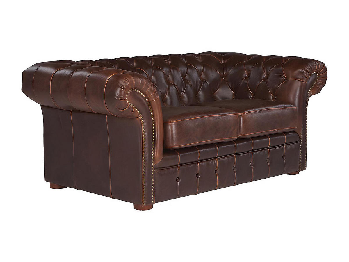 CHESTERFIELD Ledersofa 2-Sitzer - Vintage Leder - Braun - CLOTAIRE - Braun, Leder (173/73/90cm) - Vente-Unique