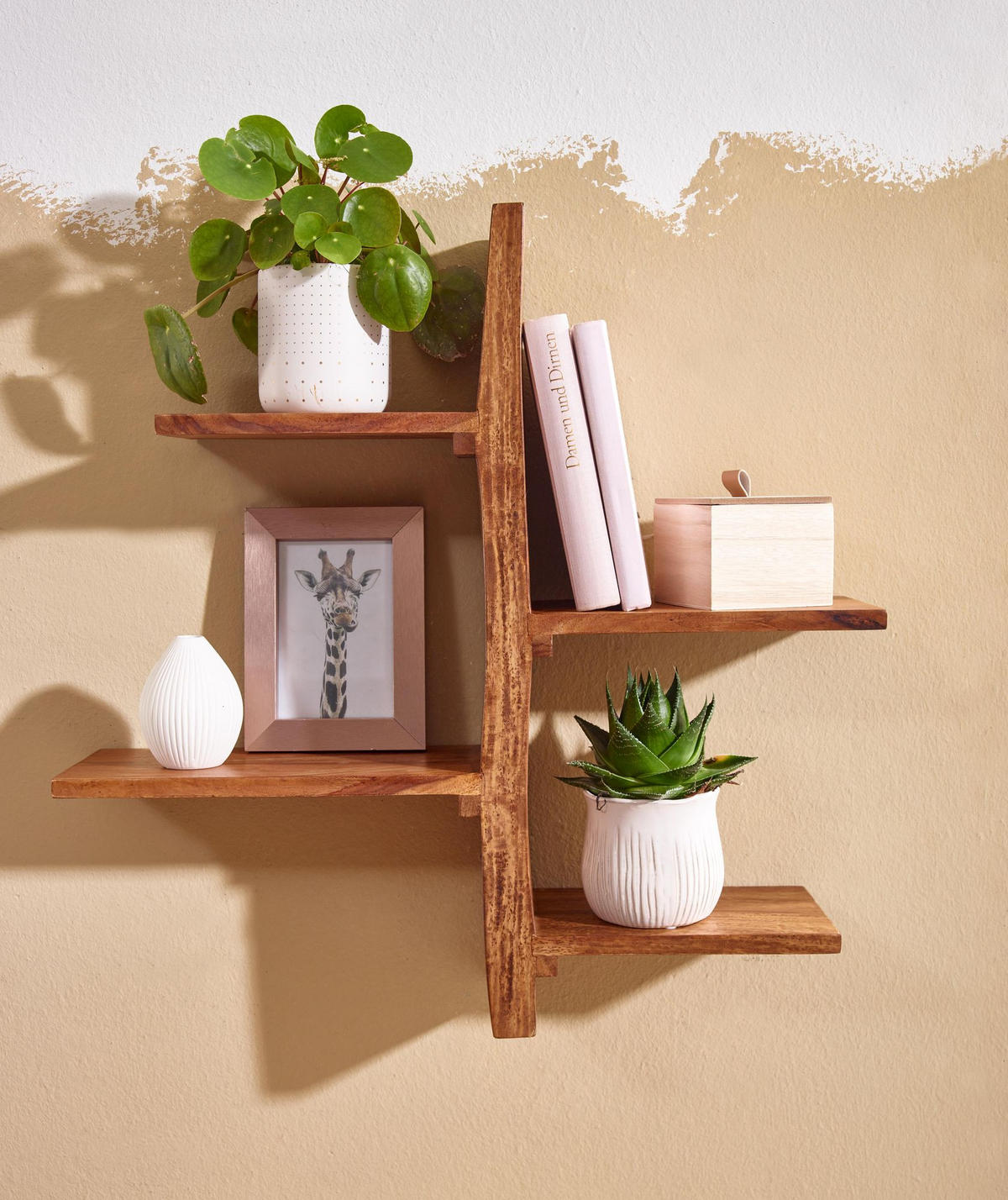 WANDREGAL Massivholz Baumform 58x60x15 cm mit 4 Ablagen - Braun, Holz (58/60/15cm) - KADIMA DESIGN